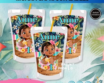 Baby Moana Capri Sonne Etiketten, Moana Geburtstag Dekor, Aloha Party Gastgeschenke, Hawaiianische Saft Beutel Verpackungen, digitaler Download 0017