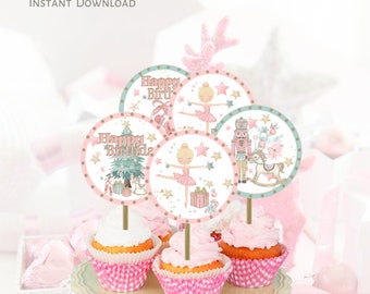 Nutcracker Birthday Cupcake Toppers, Ballet Party Decorations (Digital File) 0001