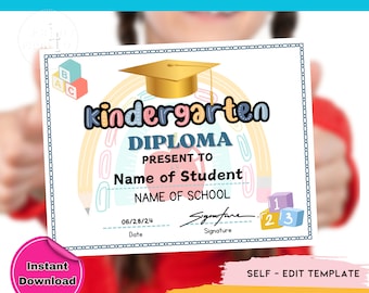 Editable Graduation Certificate, Preschool Diploma, Personalized School Diploma, Printable Kindergarten Certificate, PreK grad template 0010