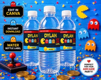 Retro Arcade Water Label Gamer Party Favor Pixel Video Game Birthday Water Label Wrapper Pixel Gamer Party Favor Editable Printable 0020