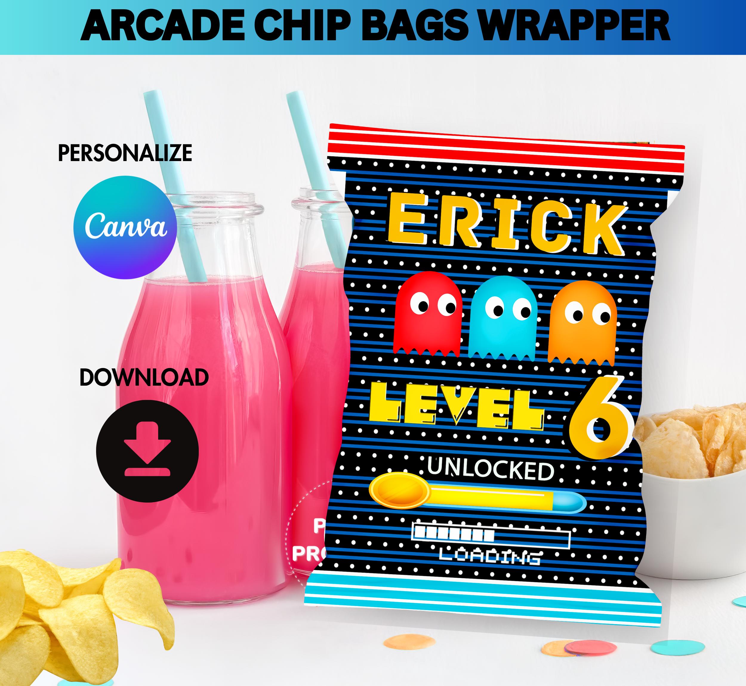 Retro Arcade Chip Bag Wrapper Pixel Gamer Party Favor Video Game ...