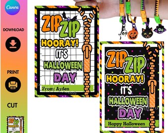 Etiquetas para pulseras con cremallera de Halloween, etiquetas para obsequios de Halloween, regalos de Halloween para el aula, etiquetas de Halloween, etiquetas para pulseras con cremallera