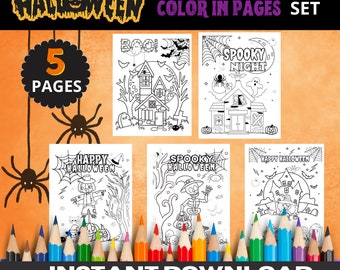 Halloween Coloring Pages, Kids Party Activity (Instant Download)