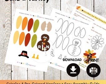 Build a Thanksgiving Turkey Kid's Craft, Printable Thanksgiving Craft, Printable Turkey Craft, Thanksgiving Printable, Thanksgiving Activity