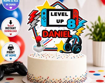 Gamer Cake Topper Birthday Video Game Party Decor Level Up Birthday Boy Cake Topper Gaming Party Decorations Kids Birthday Gamer Theme