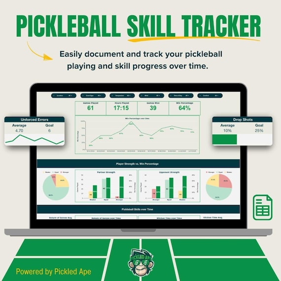 Pickleball Skill Tracking Template: Game Stats, Scoring (Google Sheets)