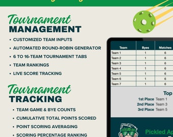 Ultimate Pickleball Tournament Spreadsheet, Team Tournament, to