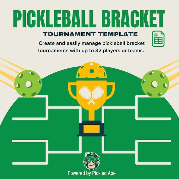 Ultimate Pickleball Bracket Tournament Template, Up to 32 players or teams, Track Tournament Stats and Rankings | Google Sheets