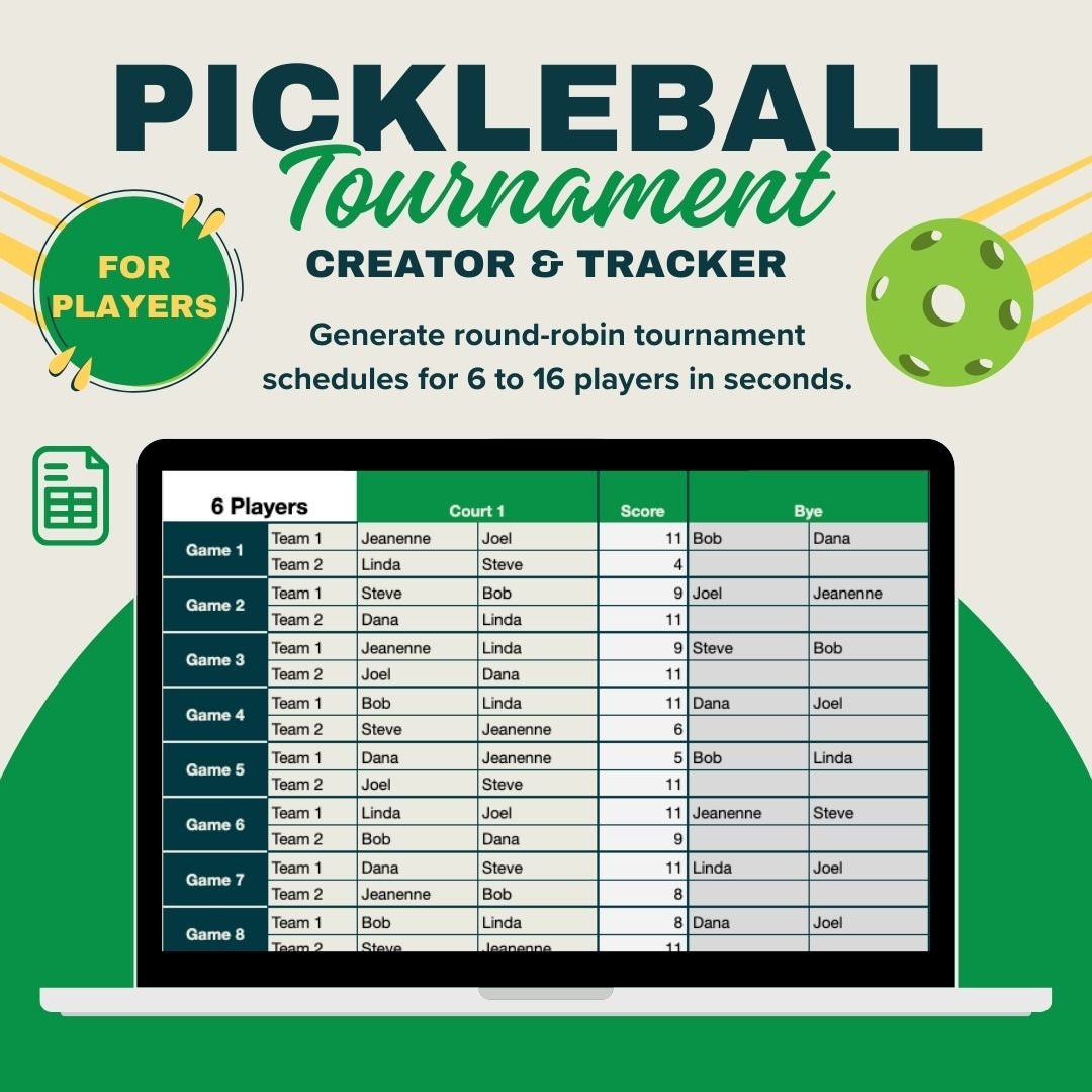 Ultimate Pickleball Tournament Spreadsheet Player Tournament 6 To 16