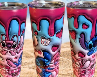 Vaso de Stitch / Vaso térmico de acero inoxidable / Artículos para beber kawaii / Regalo para fans de Disney / Vaso antigoteo colorido