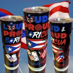 Loud & Proud Boricua 20oz Stainless Steel Tumbler – Puerto Rico Flag Travel Cup, Taino Symbol Design, Boricua Gift Idea