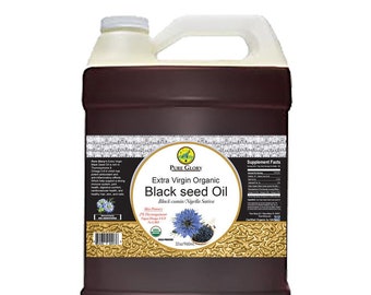 Organic Black Seed Oil Extra Virgin Best High Thymoquinone (128oz / Gallon) Black Cumin Seed Kalonji Nigella Sativa Gallon Wholesale / Bulk