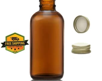 8 oz Amber Boston Round Bottles With Gold Metal Cap 28-400 | Wholesale / Bulk | Free Shipping USA