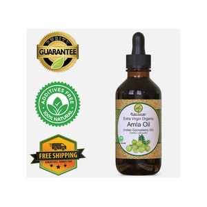 Organic Amla Oil 100% Pure Extra Virgin 2oz Glass Bottle Indian Gooseberry Oil Cold Pressed Best for Hair Growth and Moisturizing 2oz Glass Eyedropper