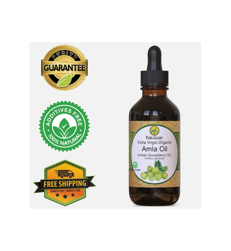 Organic Amla Oil 100% Pure Extra Virgin 2oz Glass Bottle Indian Gooseberry Oil Cold Pressed Best for Hair Growth and Moisturizing 2oz Glass Eyedropper
