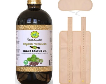 Paquete de aceite de ricino (algodón orgánico) con kit de aceite de ricino negro jamaicano orgánico