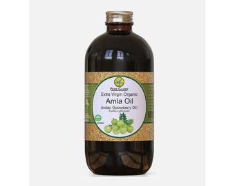 Organic Amla Oil - 100% Pure Extra Virgin (8oz Glass Bottle) - Indian Gooseberry Oil- Cold Pressed Best for Hair Growth and Moisturizing