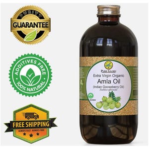 Organic Amla Oil - 100% Pure Extra Virgin (Glass Bottle) - Indian Gooseberry Oil- Cold Pressed Best for Hair Growth and Moisturizing