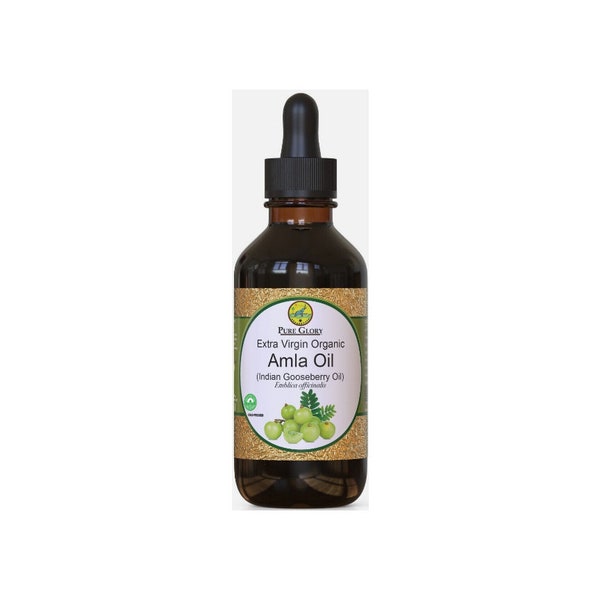 Organic Amla Oil - 100% Pure Extra Virgin (2oz Glass Bottle) - Indian Gooseberry Oil- Cold Pressed Best for Hair Growth and Moisturizing