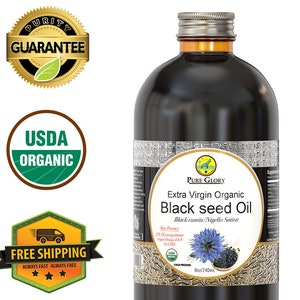 Organic Black Seed Oil Extra Virgin Best High Thymoquinone (8oz Glass Bottle) Black Cumin Seed Kalonji Nigella Sativa