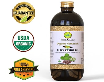 Organic Jamaican Black Castor Oil (Glass Bottle) 100% Pure Cold Pressed Moisturizing Oil for Best Hair and Skin | JBCO|Hair Growth|Beard oil