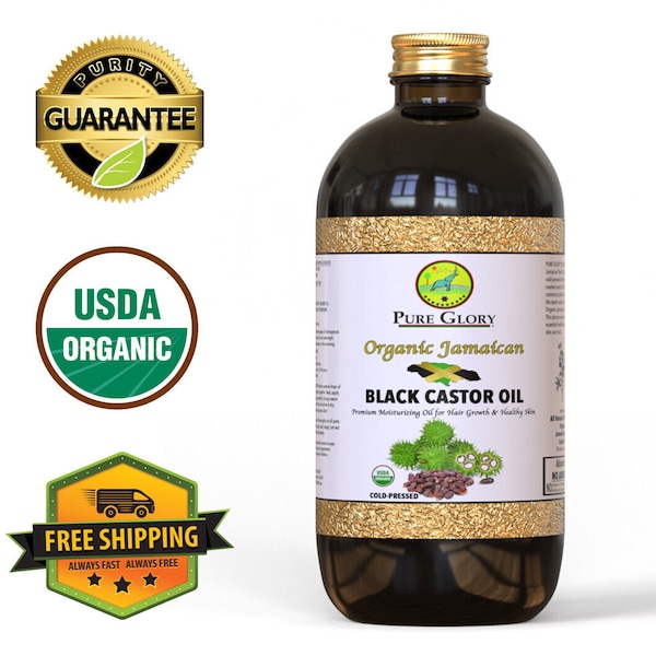 Organic Jamaican Black Castor Oil (Glass Bottle) 100% Pure Cold Pressed Moisturizing Oil for Best Hair and Skin | JBCO|Hair Growth|Beard oil