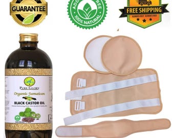 Castor Oil Pack 4 piece (Organic Cotton) with Organic Jamaican Black Castor Oil kit