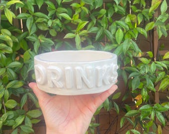 7" 'Drinks' Dog Bowl - White