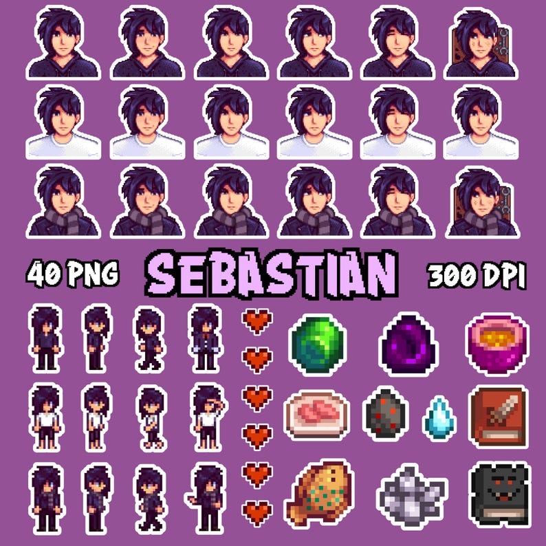 Stardew Valley Sebastian Clipart, 40 PNG Bundle, Digital Stickers ...