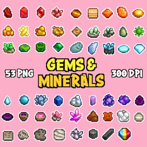 Imágenes prediseñadas de gemas y minerales de Stardew Valley SDV, paquete de 53 PNG, pegatinas digitales, imágenes imprimibles, arte de píxeles, arte de 8 bits, descarga digital
