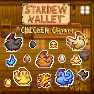 Stardew Valley SDV Hühner Clipart, 35 PNG-Bundle, digitale Aufkleber, druckbare Bilder, Pixel Art, 8-Bit Art, Videospielkunst, Pelican Town