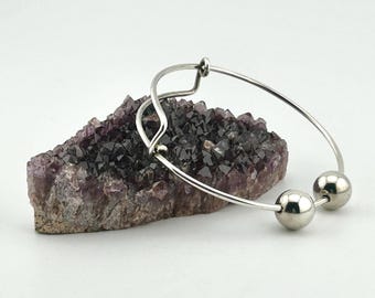 Brazalete modernista vintage de plata esterlina Bent Knudsen - Dinamarca - Ajustable - Diseño minimalista de doble bola - Circa 1960