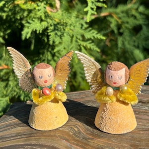 Spun Cotton Christmas Angel Ornaments / Decorations - Circa 1940s