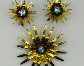 Broche/Colgante Starburst y Pendientes con Cierre de Rosca de B.N. (Bugbee and Niles) de mediados de siglo - Circa 1950