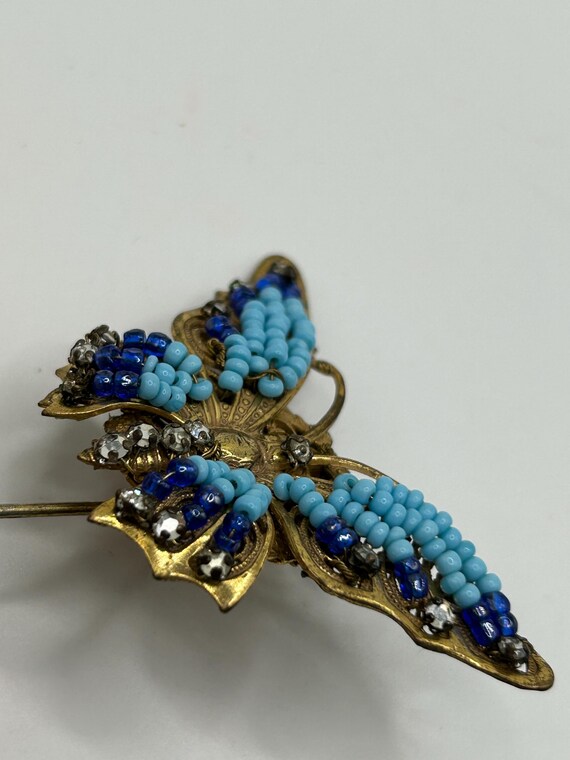 Miriam Haskell Double Butterfly Stickpin - Lapis … - image 8