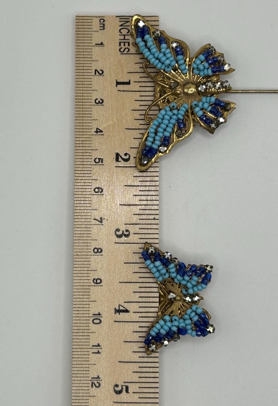 Miriam Haskell Double Butterfly Stickpin - Lapis … - image 4