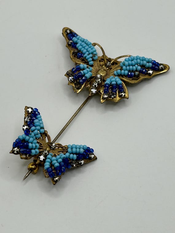 Miriam Haskell Double Butterfly Stickpin - Lapis … - image 1