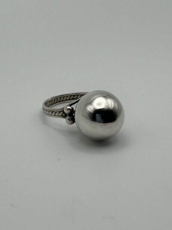 Mid Century Big Silver Sphere Statement Ring