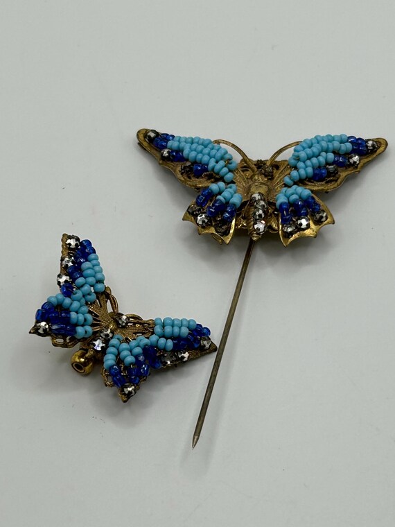 Miriam Haskell Double Butterfly Stickpin - Lapis … - image 6