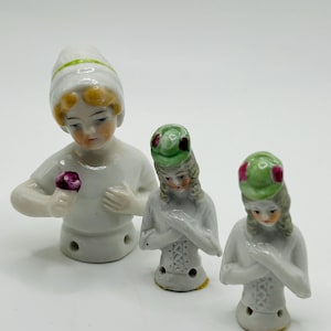 Victorian Porcelain Half Dolls - Made in Germany - Porcelain Handles for Pin Cushions, Make up Puffs - Circa Late 1800s-early 1900s