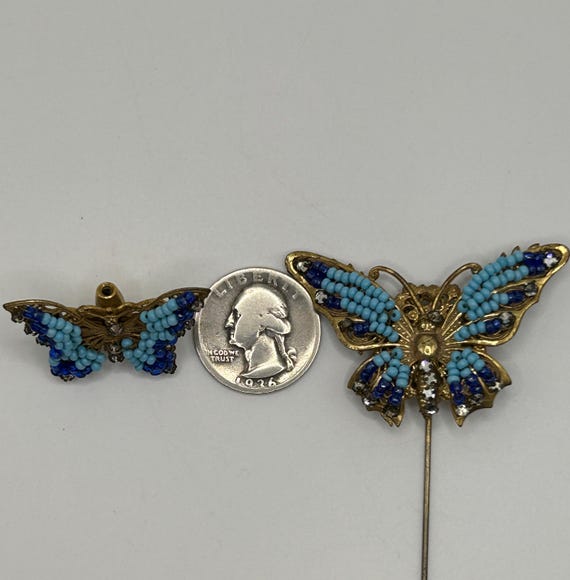 Miriam Haskell Double Butterfly Stickpin - Lapis … - image 5