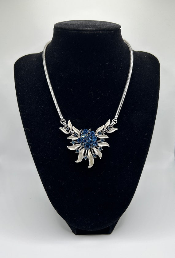 Trifari Blue Crystal and Silver Tone Necklace