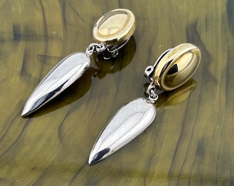 Aretes de plata 925 en Taxco, México - Metal mixto de dos tonos - Cierre de clip - Hechos a mano - Vintage, década de 1980