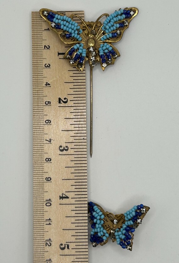 Miriam Haskell Double Butterfly Stickpin - Lapis … - image 3