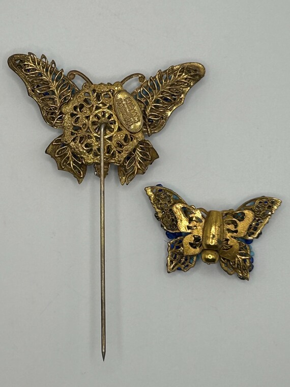 Miriam Haskell Double Butterfly Stickpin - Lapis … - image 7