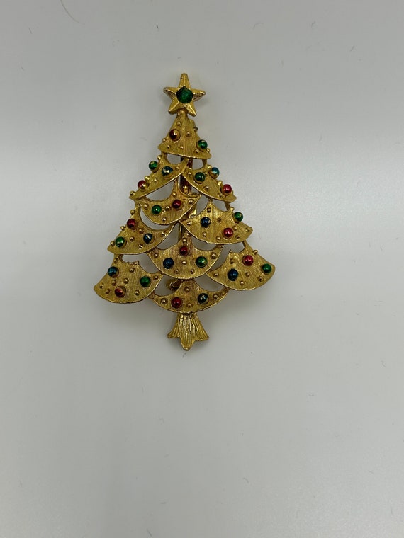 Vintage Christmas Tree Brooch Gold-tone and Enamel