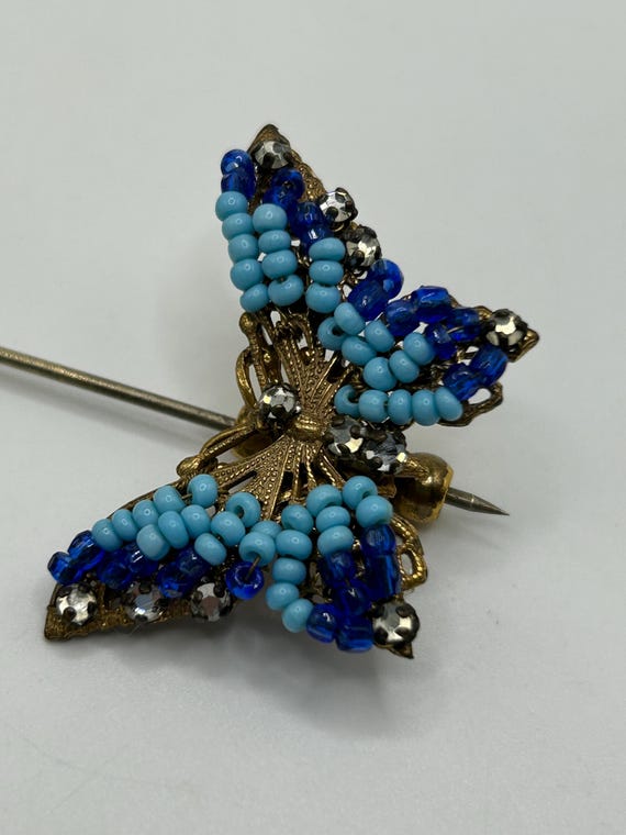 Miriam Haskell Double Butterfly Stickpin - Lapis … - image 9