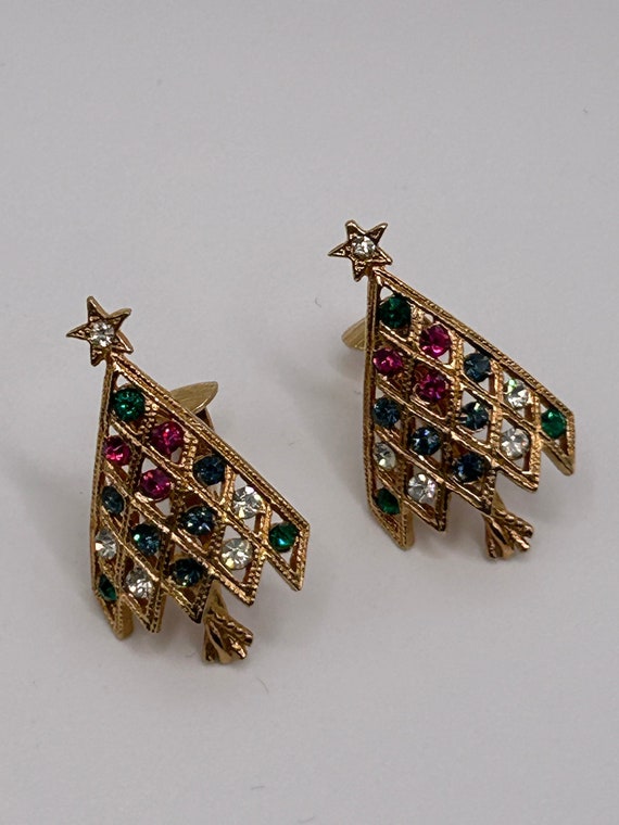 Christmas Tree Clip on Vintage Earrings with Cryst