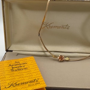 1950s Krementz Necklace with Delicate Rose in Yellow and Rose Gold Metals