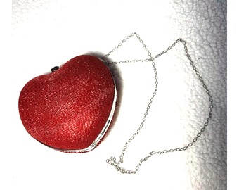 Bling Red Heart Shape Clutch Bag Messenger Shoulder Handbag